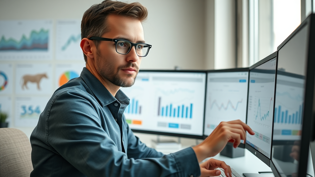 marketer tracking performance metrics on a digital dashboard for content planning