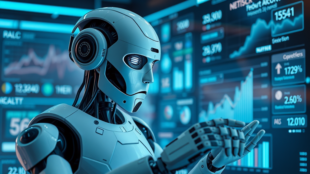 futuristic robot analyzing seo content optimization on websites with ranking signals in digital background