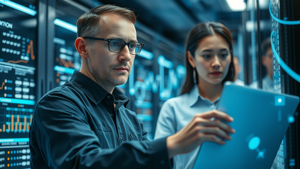 dynamic content delivery - technical professionals in a server room analyzing dynamic web technologies