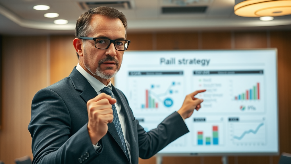 business leader presenting business goals and KPIs using content performance metrics on a digital whiteboard