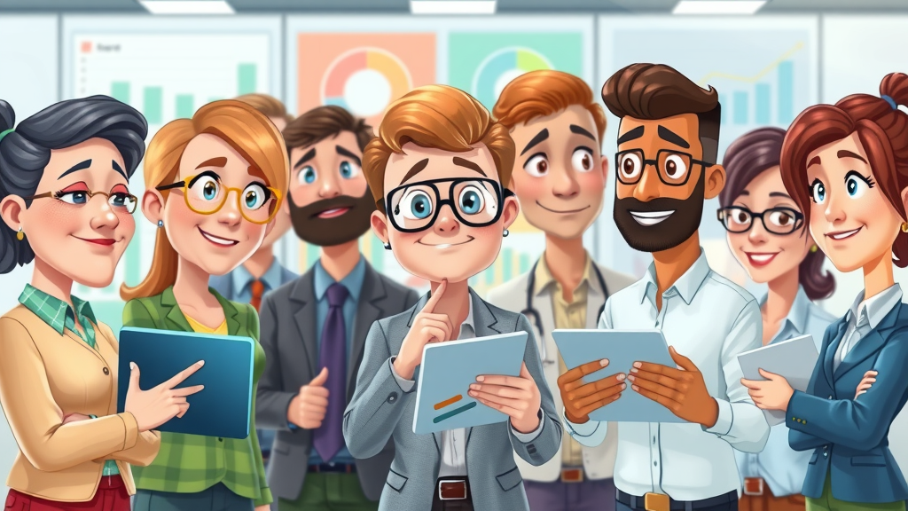 target audience personas for content planning illustrated in a vibrant office