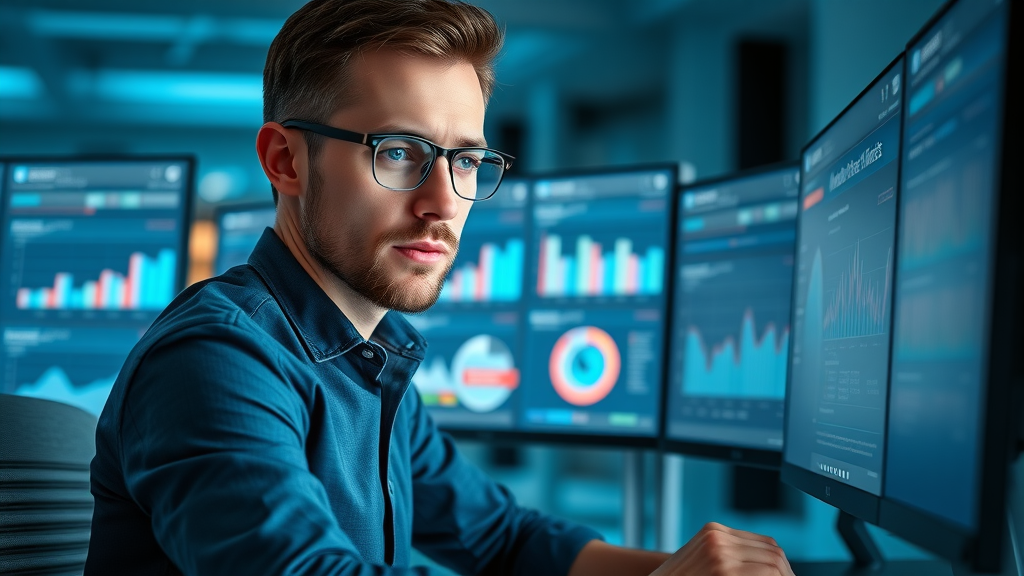Digital marketer analyzing audience data for content distribution channel selection