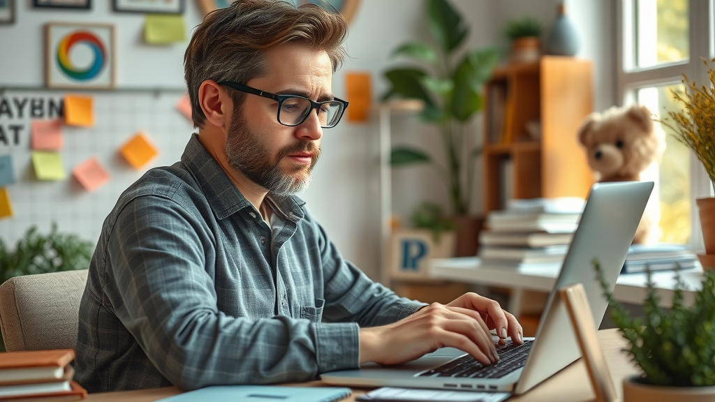 creative content author performing keyword research and content creation for seo content optimization in an organized workspace