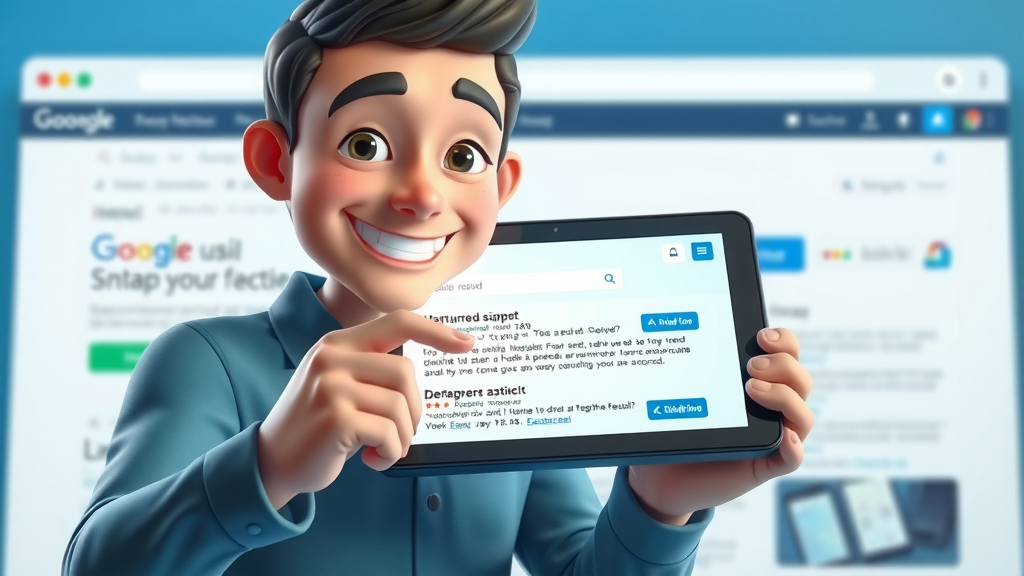 digital tablet showing seo content optimization featured snippet selection in search engine results