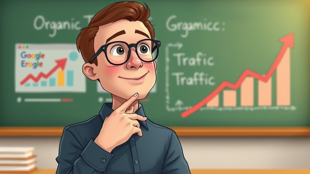 insightful digital marketer explaining organic traffic growth with search engine visuals