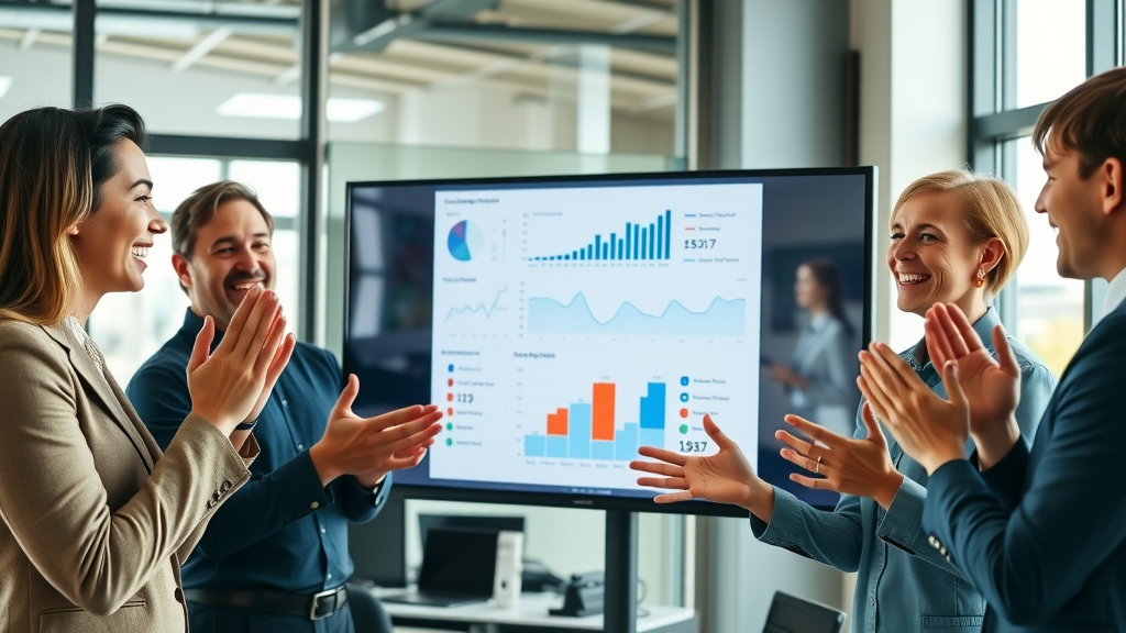 Marketing team celebrates result of optimized content distribution strategy