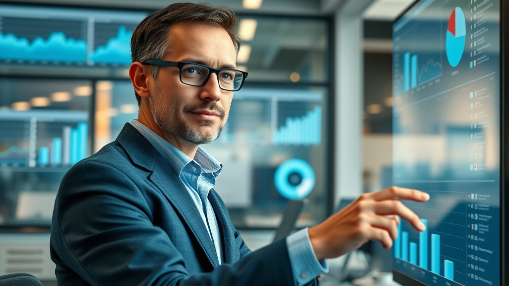 Manager analyzing AI platform dashboard for AI-driven personalization performance