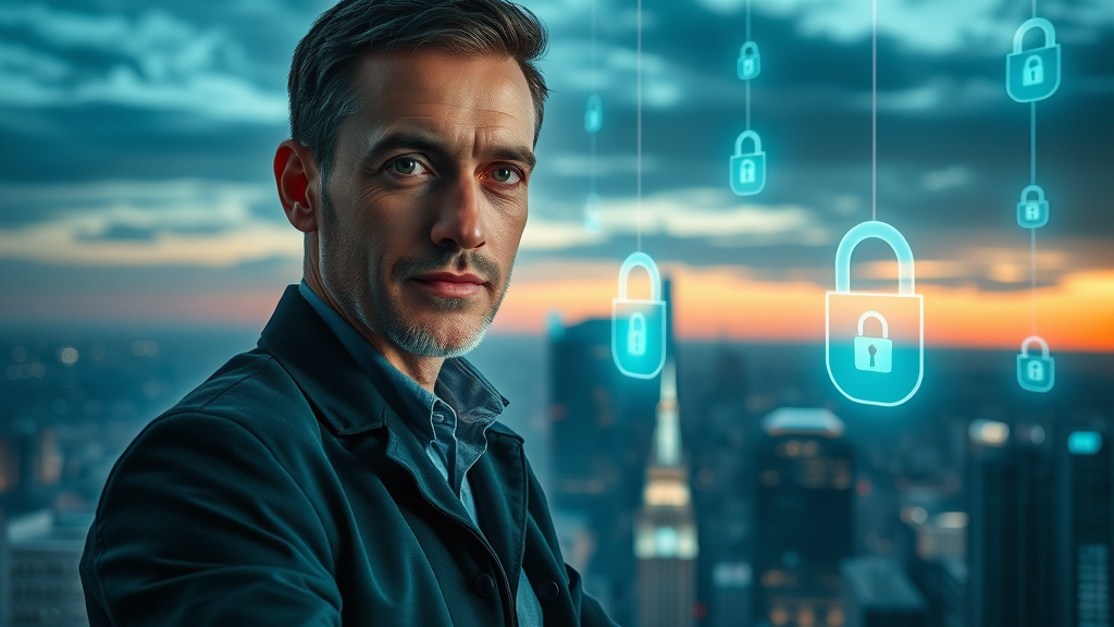 Secure environment with IT professional managing AI-powered data privacy