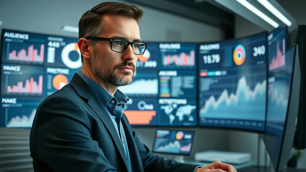 professional digital marketer analyzing audience engagement metrics across multiple digital platforms