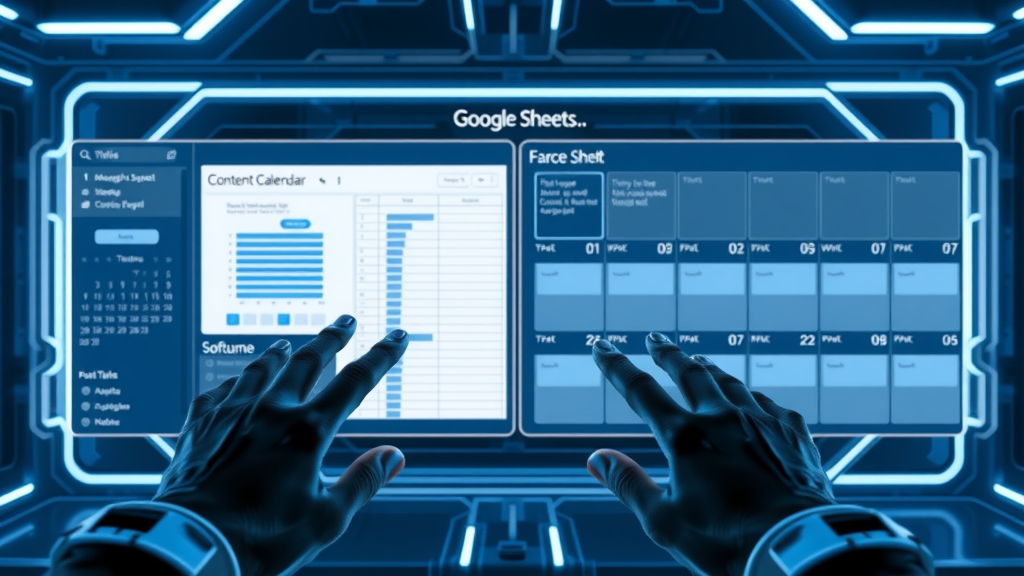 Split-screen comparison of Google Sheets and advanced content calendar software UI. Content calendar template, calendar tool, google sheet, social media calendar template.