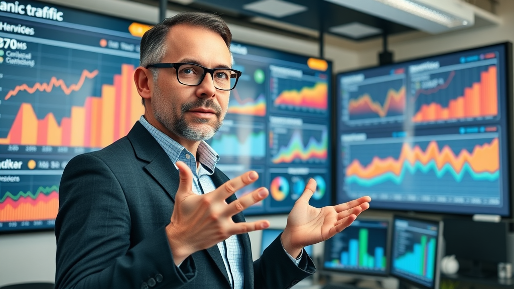 organic traffic growth business dashboard showing traffic analytics and vibrant charts